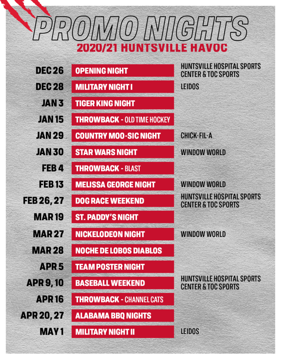 Huntsville Havoc Schedule 2022 Promotional Schedule | Huntsville Havoc